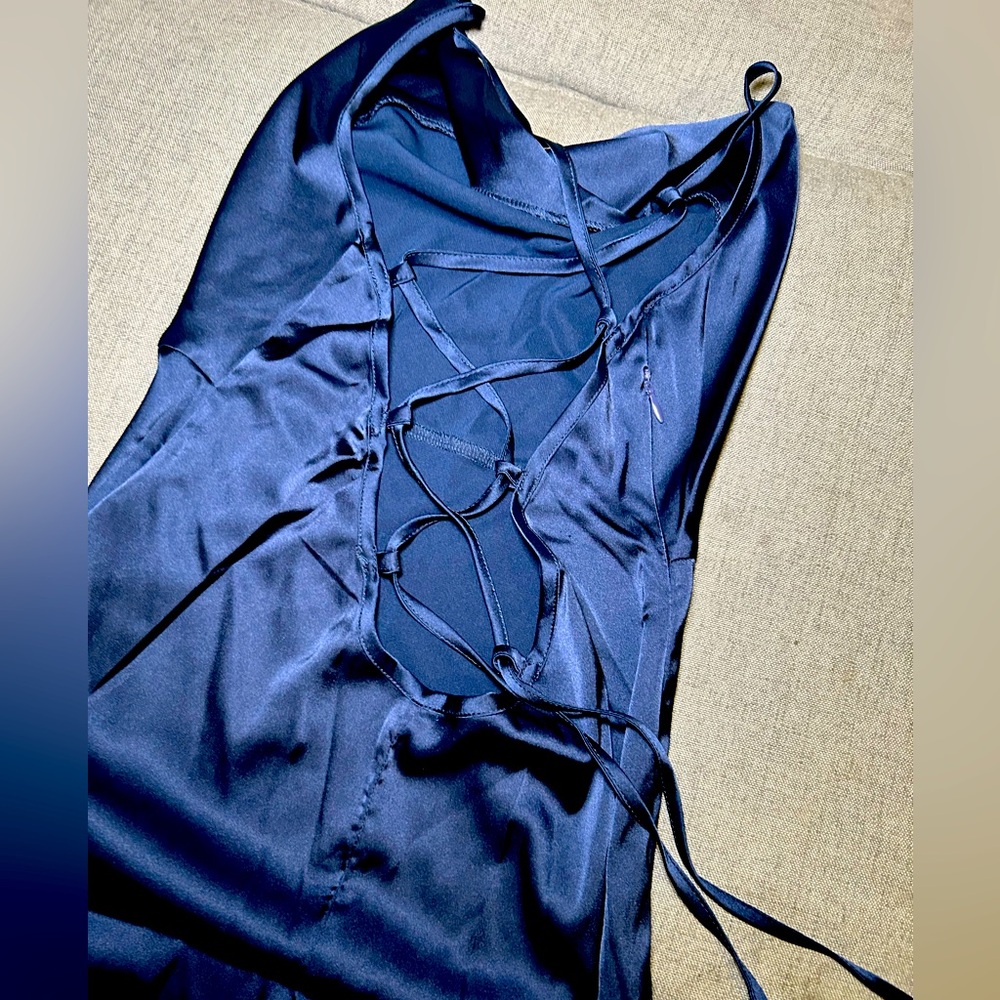 Shine navy blue silk dress